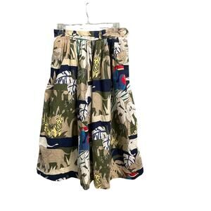 Vintage Nautica Jungle Print Midi Skirt Pocket Sz 10 Animal Colorful Maximalist